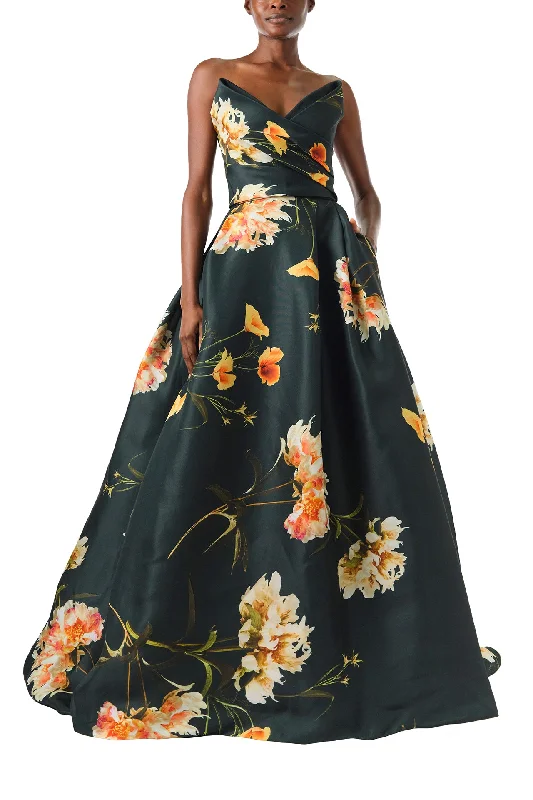 Crazy Discounts, Hurry Up Strapless Draped Floral Ball Gown