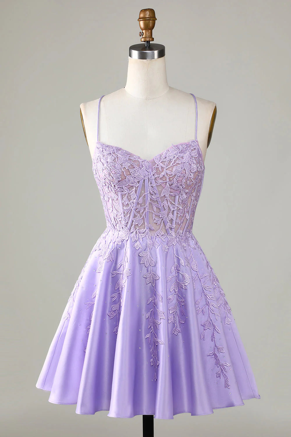 Special Occasion Wear Amzcw Purple Corset A-Line Satin Short Homecoming Dress with Lace