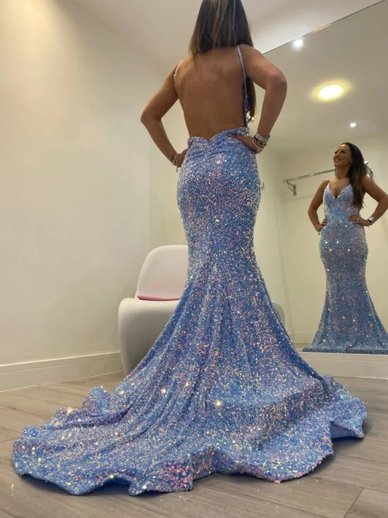 Flash Sale, Don'T Miss 2023 Sheath Sequins Sleeveless Sweep Train Prom Dresses    S2448