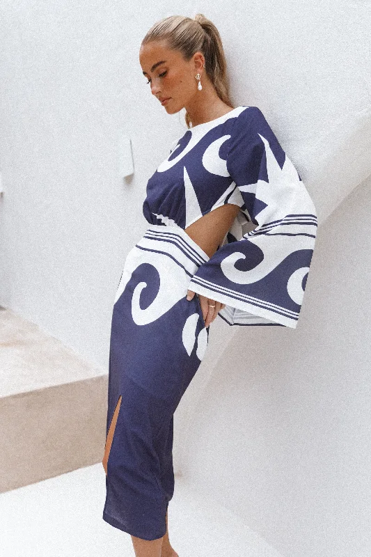 Elegant Style Vella Midi Dress - Navy/White