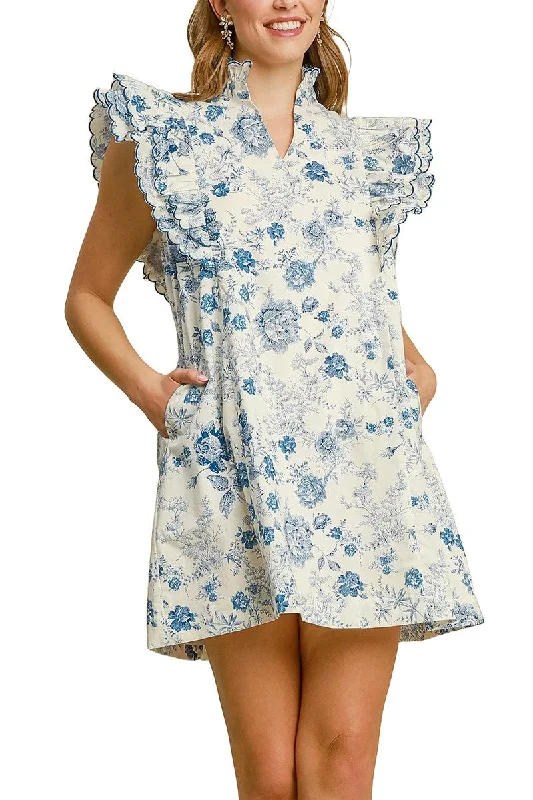 Stylish Looks Blue Floral Bridges Dress