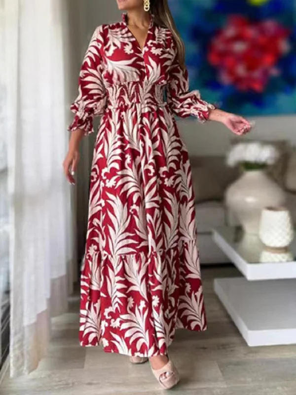 Save Big Printed Flounce Sleeve Maxi Dress