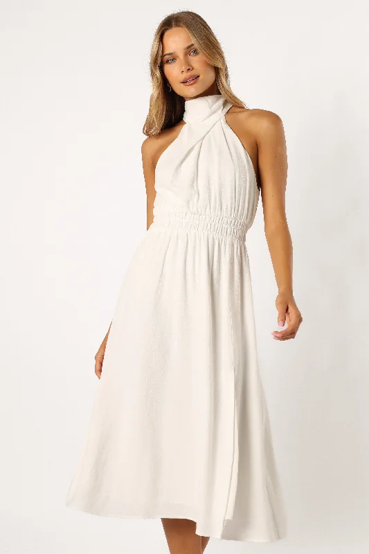 Fashion-Forward Caliente Halterneck Midi Dress - White