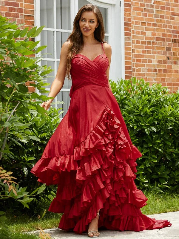 Save On Inspired Styles A-Line/Princess Taffeta Layers V-neck Sleeveless Asymmetrical Dresses