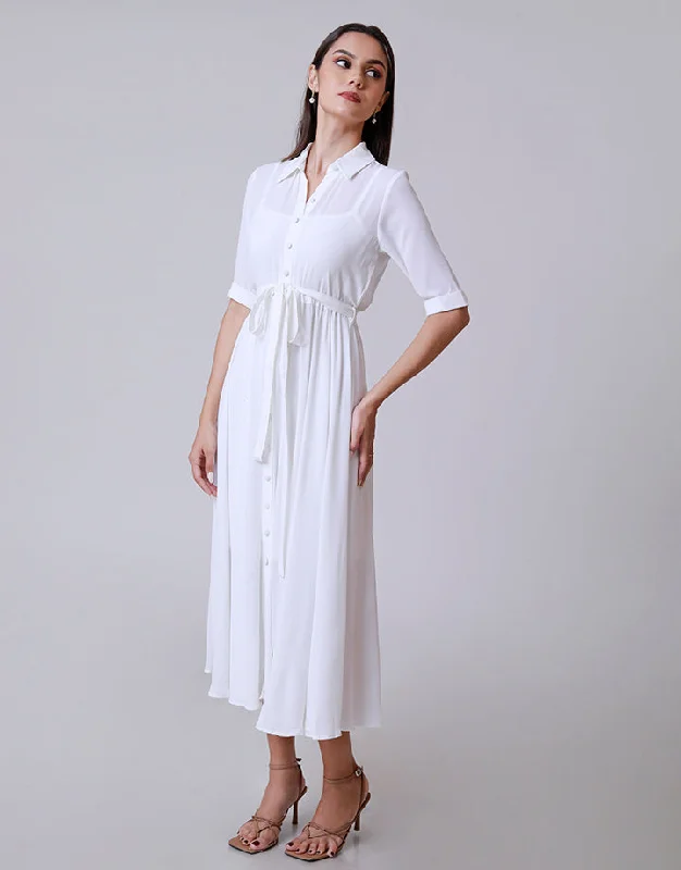 Discounts On Casual Weekend Styles White Button Down Flared Maxi Dress