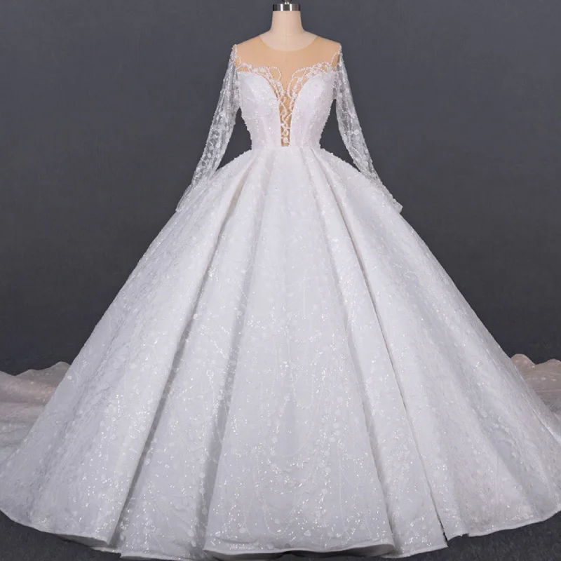 Day-To-Night Styles Gorgeous Long Sleeve Ballgown Wedding Dress with Plunging