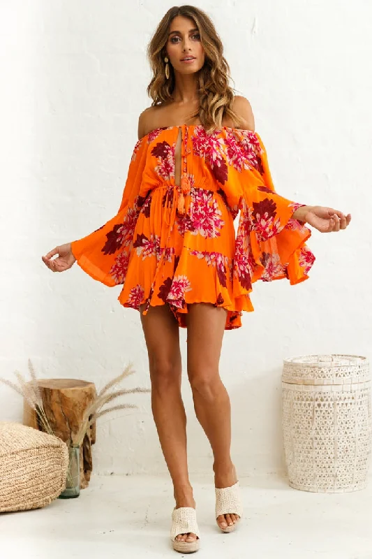 Flash Sale Fiona Drawstring Waist Romper Orange