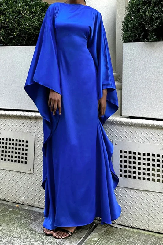 The Good Stuff Solid Color Stunning Batwing Sleeve Flowy Maxi Dress