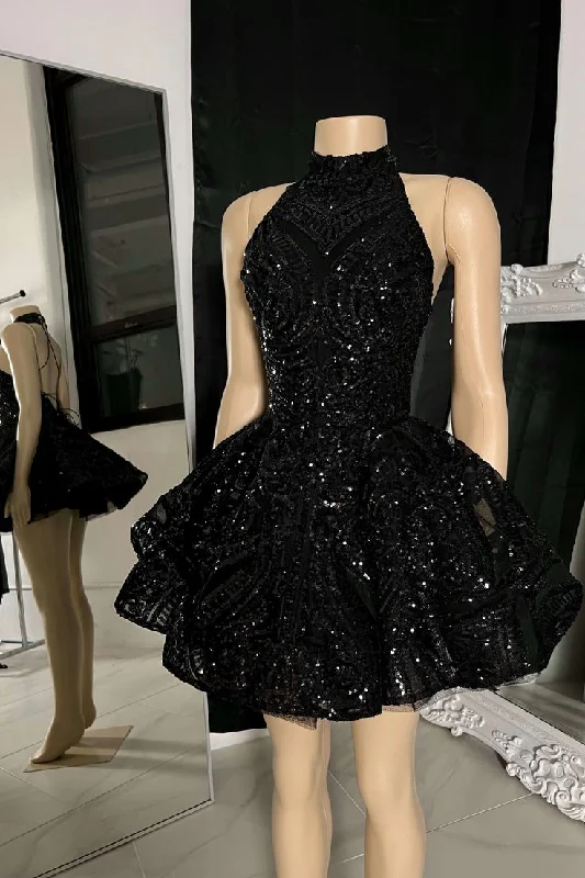 Grab Romantic Date - Night Styles Now Charming High-neck Sleeveless MIni Prom Dress With Beading         S3294