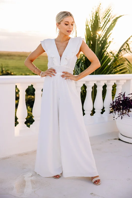 Weekend Special Living The Dream White Ruffled Jumpsuit