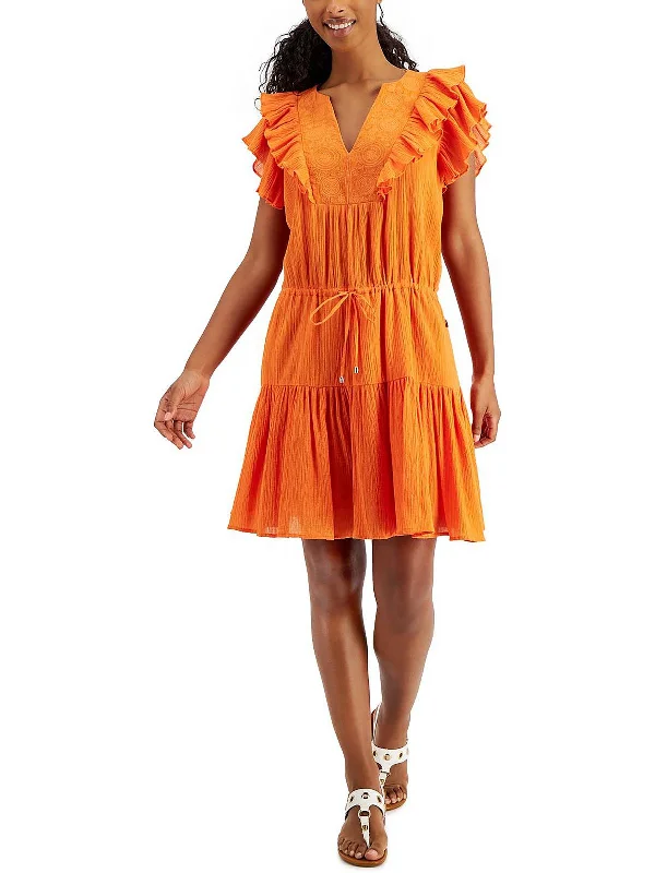 Comfort Centric Apparel Womens Ruffled Flutter Sleeve Mini Dress