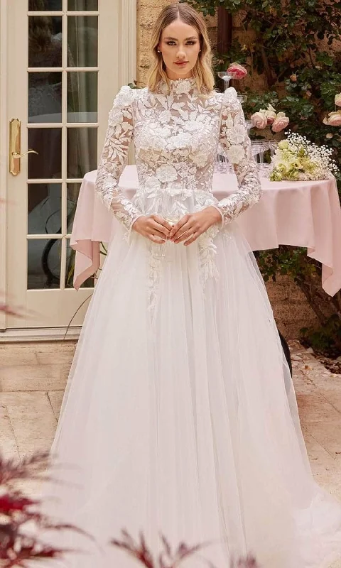 Save Big Ladivine CDS433W - Long Sleeve Lace Applique Bridal Gown