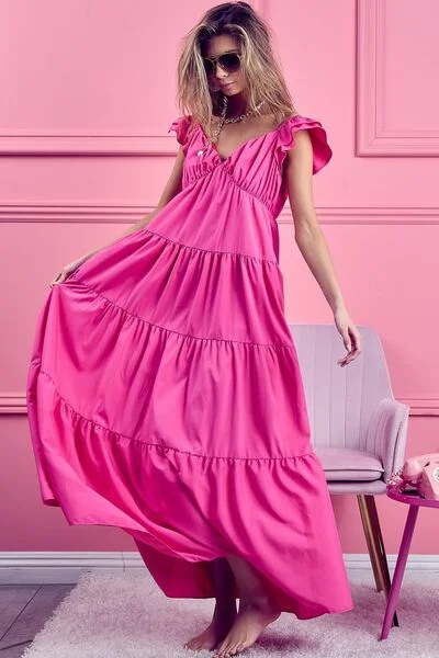 Bold Silhouette BiBi Tiered Ruffled Cap Sleeve Maxi Dress