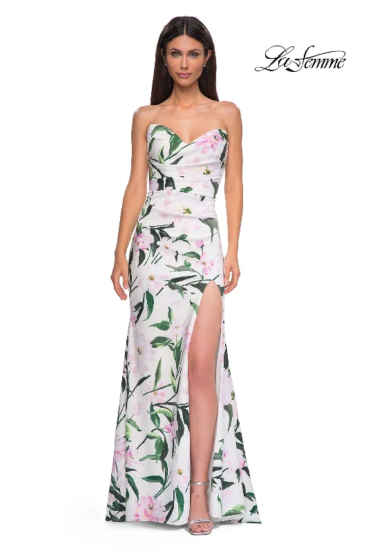 Special Offer For You LaFemme 32752 Strapless Floral Print Jersey Gown