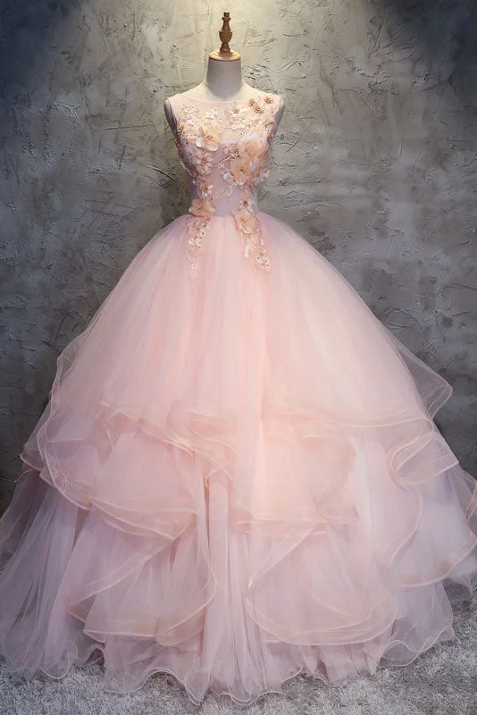 Save Big Ball Gown Long Prom Dresses with Hand Made Flowers Gorgeous Quinceanera Dresses N1607