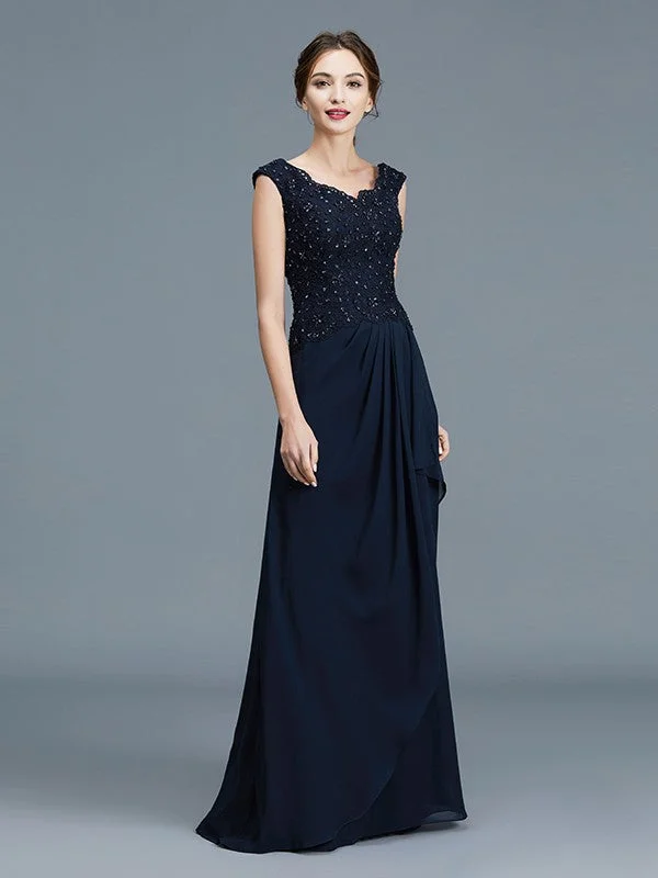 Summer Splash Sale A-Line/Princess V-neck Ruffles Floor-Length Chiffon Sleeveless Mother of the Bride Dresses