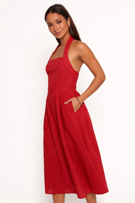 Chic Styles Ramona Halterneck Midi Dress - Red