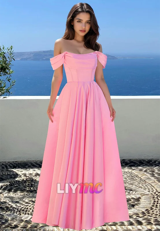 Nordic Minimalist Home Look Off-Shoulder Sleeveless Pleated A-Line Prom Dress