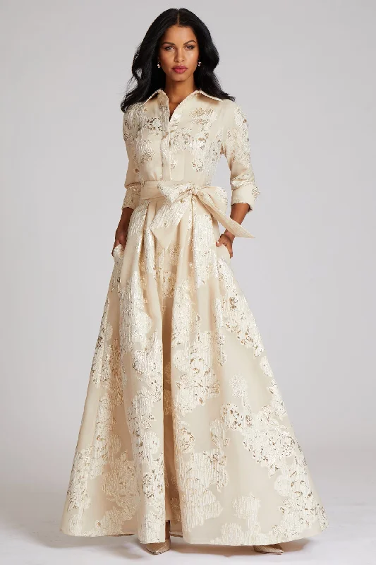 Limited-Time Offer Champagne Jacquard Shirtdress Gown