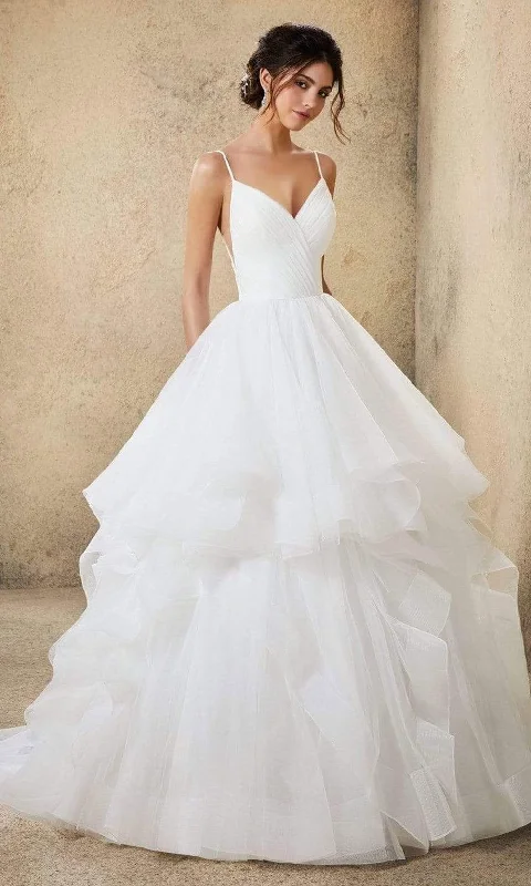 Style Upgrade Mori Lee Bridal - 5776 Ravenna V-Neck Tiered Ruffle Wedding Ballgown