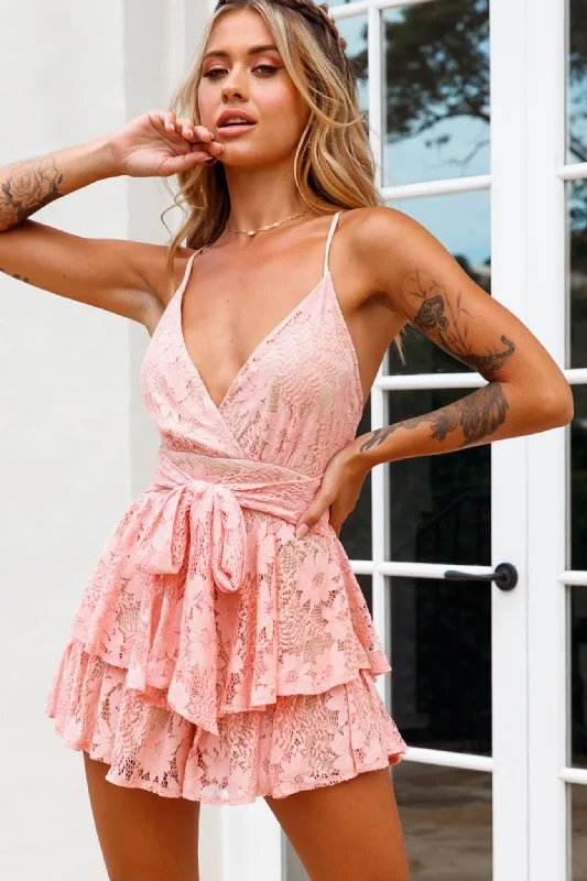 Colorful Clothing Maddox Fit & Flare Cami Strap Romper Floral Lace Blush