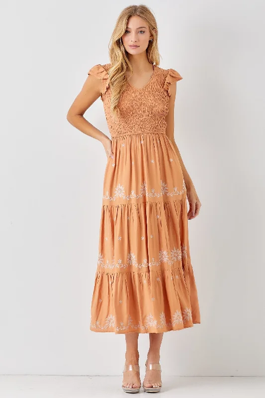 Elevated Style Rey Copper Smocked Floral Dress