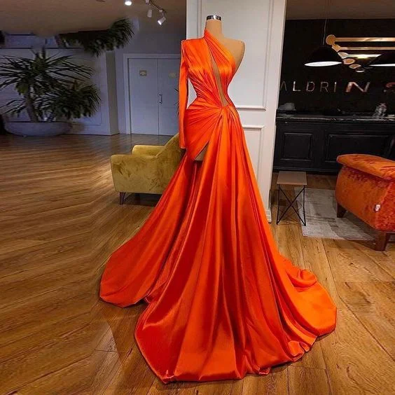 Season Appropriate Women's Collection prom dresses 2023 side slit keyhole satin floor length evening dress gowns    S1691