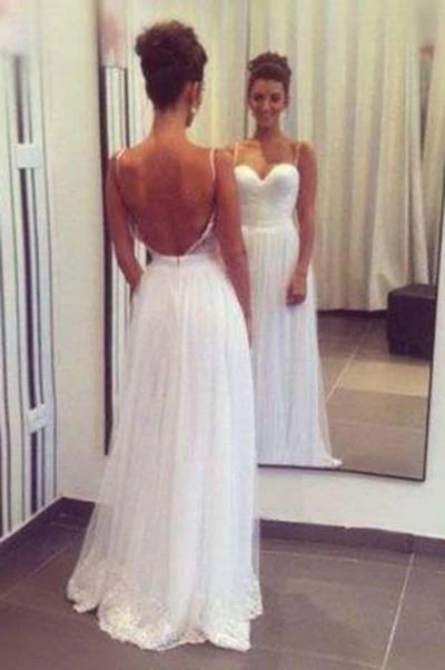 Fashion Deal Spaghetti Straps Sweetheart Tulle Long Elegant Lace Cheap Backless Evening Wedding Dresses