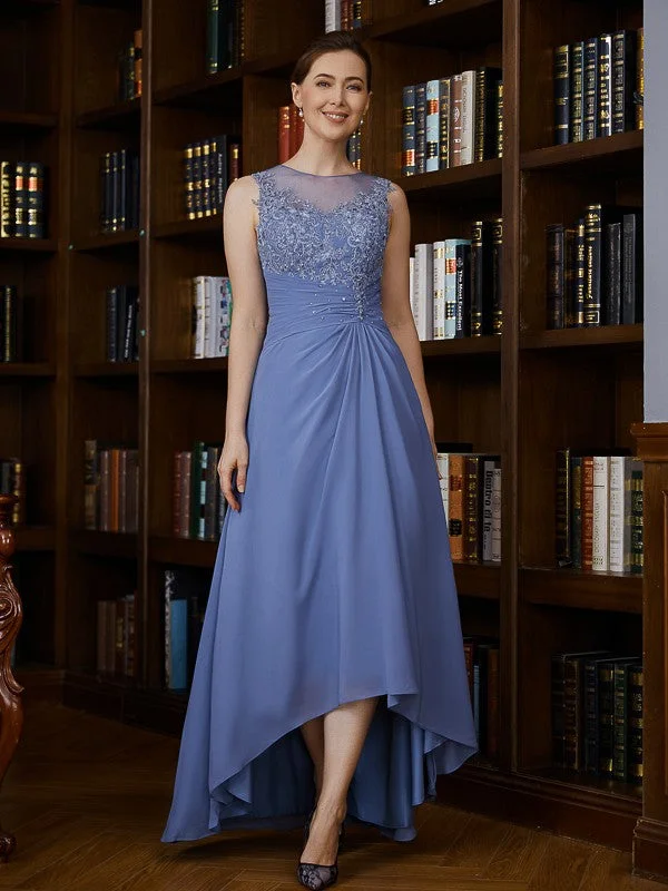 Special Offers, Don'T Miss A-Line/Princess Chiffon Applique Scoop Sleeveless Asymmetrical Mother of the Bride Dresses