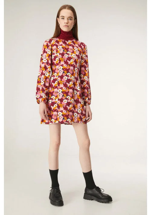 Women’S Urban Fashion Vintage Floral Smock Dress with Puff Sleeve