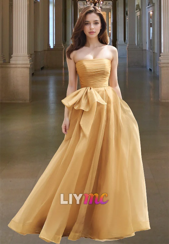 Minimalist Office - Ready Style Straight Across Sleeveless Pleated A-Line Prom Dress