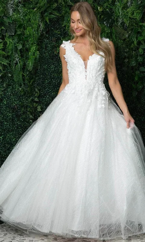 Imeless Style Nox Anabel JR930PW - Sleeveless Plunging V-neck Wedding Gown