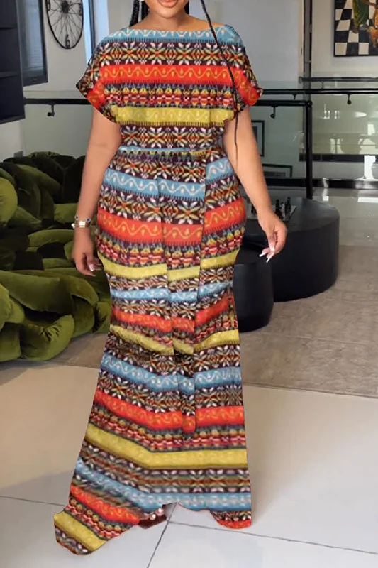 Fashion Deal Striped Tribal Print On-trend Irregular Maxi Dress