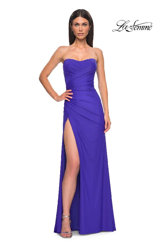 Explore What's New LaFemme 33012 Strapless Jersey X-Back w/ Slit