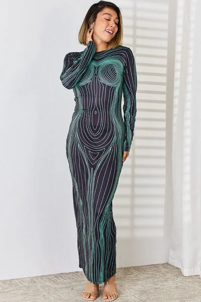 Effortless Comfort Cutout Round Neck Long Sleeve Maxi Dress