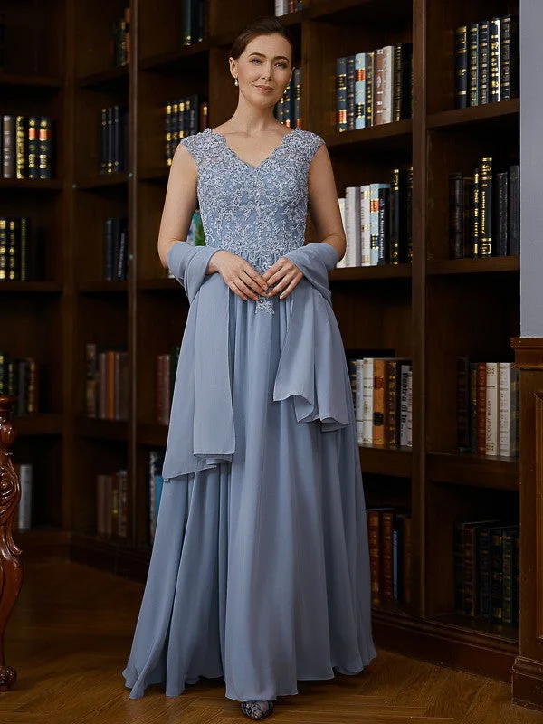 Limited Stock, Big Discounts A-Line/Princess Chiffon Applique V-neck Sleeveless Floor-Length Mother of the Bride Dresses