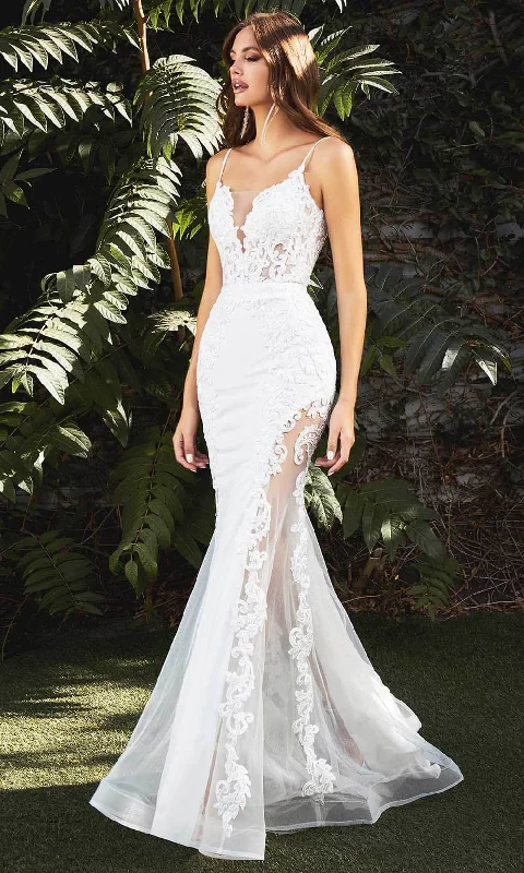 Seasonal Style Discounts Ladivine Bridals - CD937W Plunging Neck Lace Apllique Bridal Gown