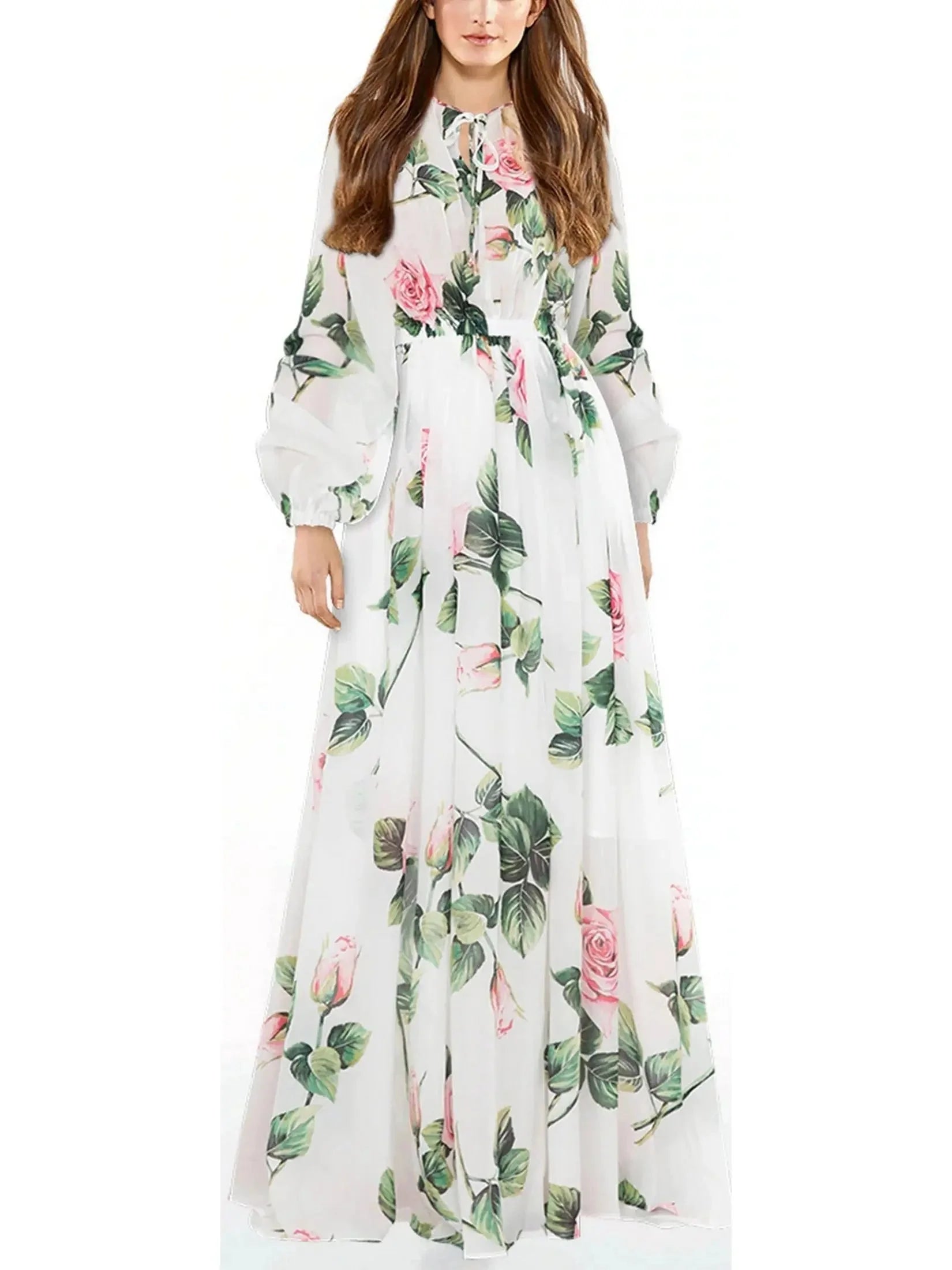 Stylish Looks Tropical Rose Print Chiffon Maxi Dress