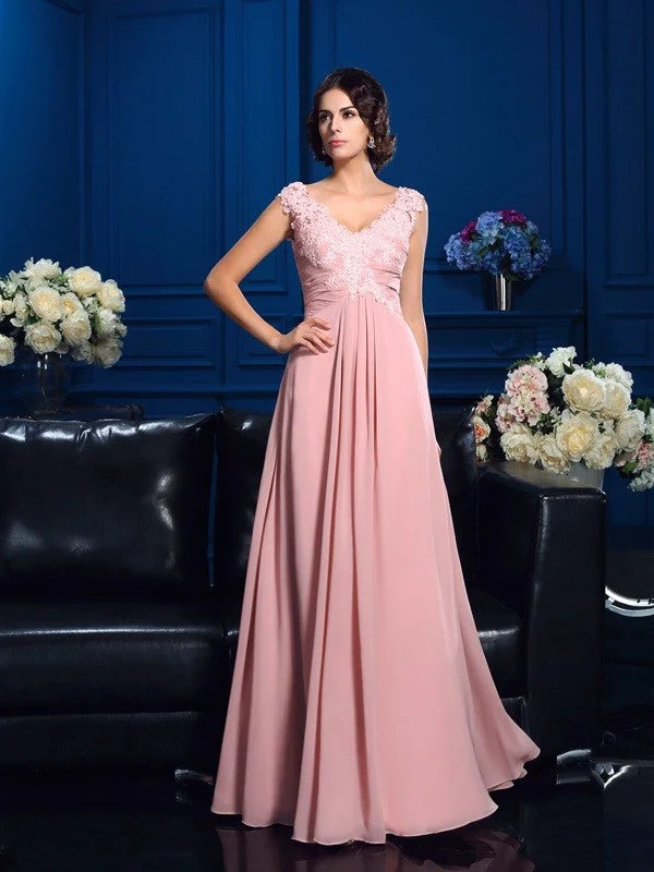 Elevate Your Wardrobe A-Line/Princess V-neck Applique Sleeveless Long Chiffon Mother of the Bride Dresses