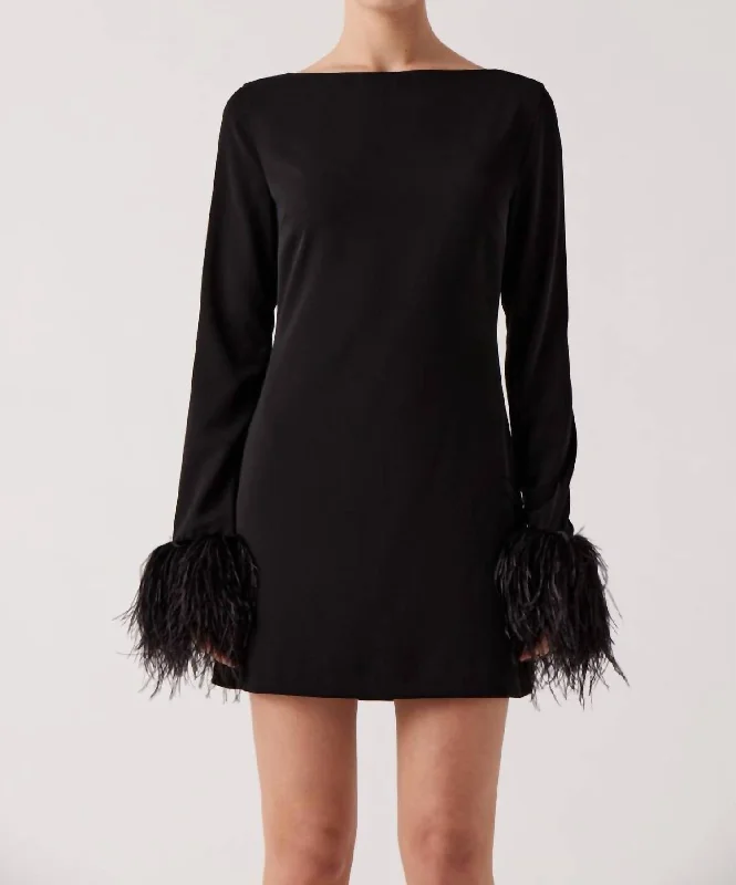 Elegant Contour Arleth Feather Sleeve Mini Dress In Black