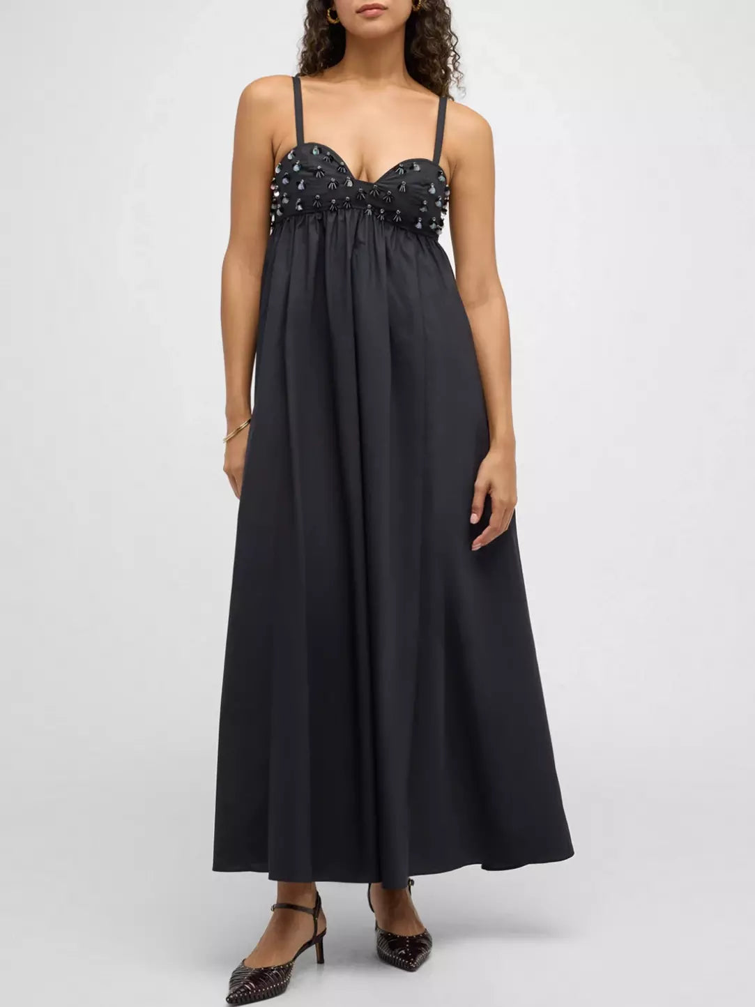 Chic Outfits Bead-Embellished Empire-Waist Maxi Dress