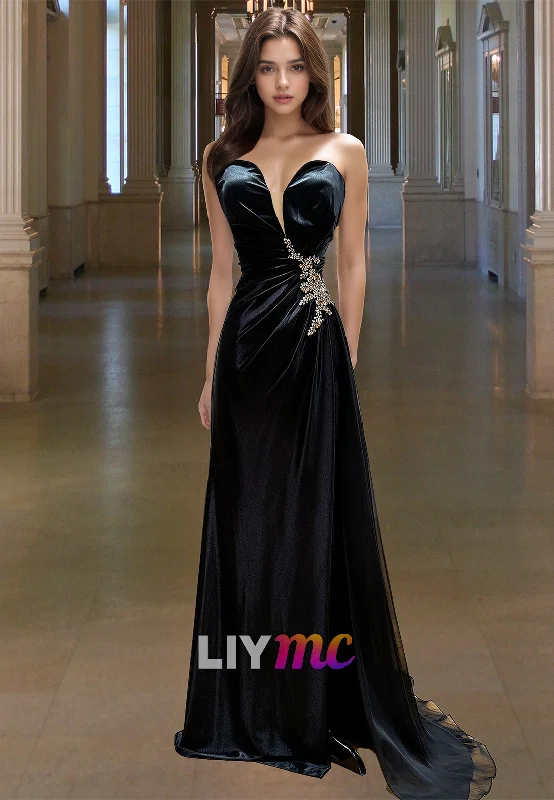 Final Clearance V-Neck Sleeveless Beaded Pleated Sheath Prom Dress