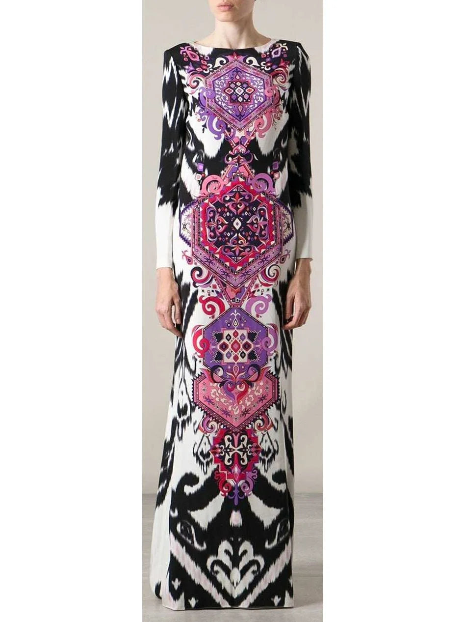 Style Upgrade Suzani Printed Long Sleeve Maxi Dress in Multicolor