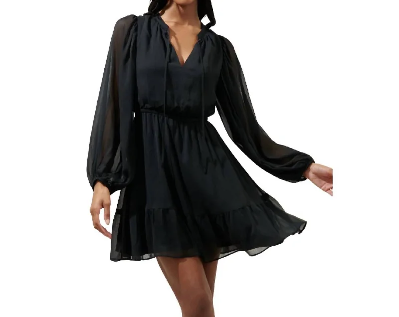 Graceful Movement Paxton Balloon Sleeve Mini Dress In Black