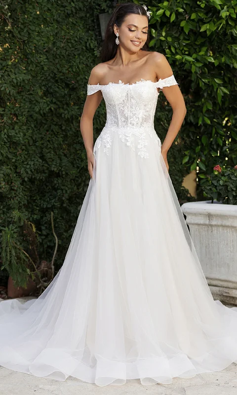 Elegant Ensemble May Queen RQ8182 - Off-Shoulder Corset Bodice Bridal Gown