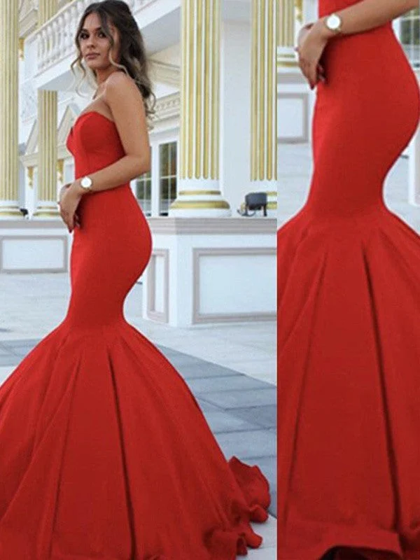 Trending Items Trumpet/Mermaid Sweetheart Sleeveless Sweep/Brush Train Satin Dresses