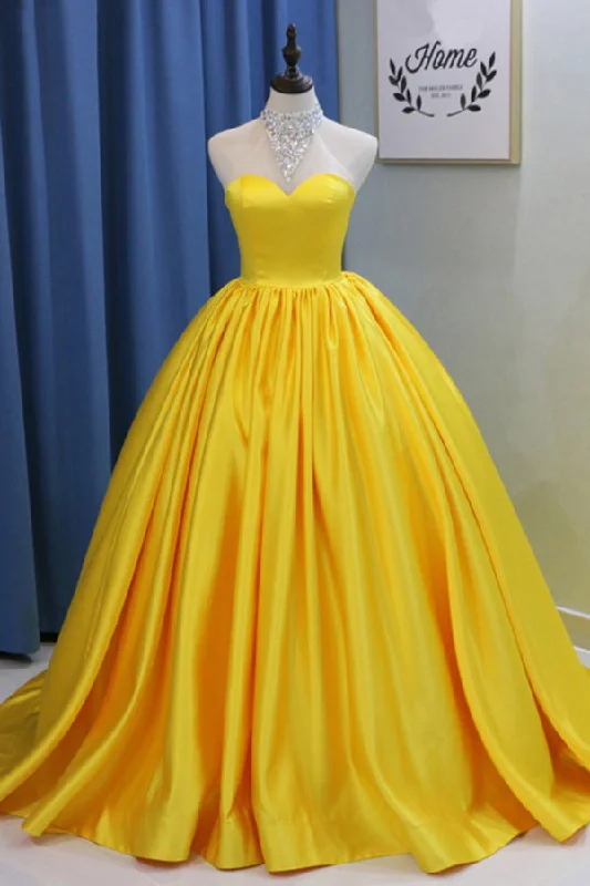 Feminine Allure Yellow Ball Gown Halter Prom Dresses with Beading Long Halter Quinceanera Dresses N1296