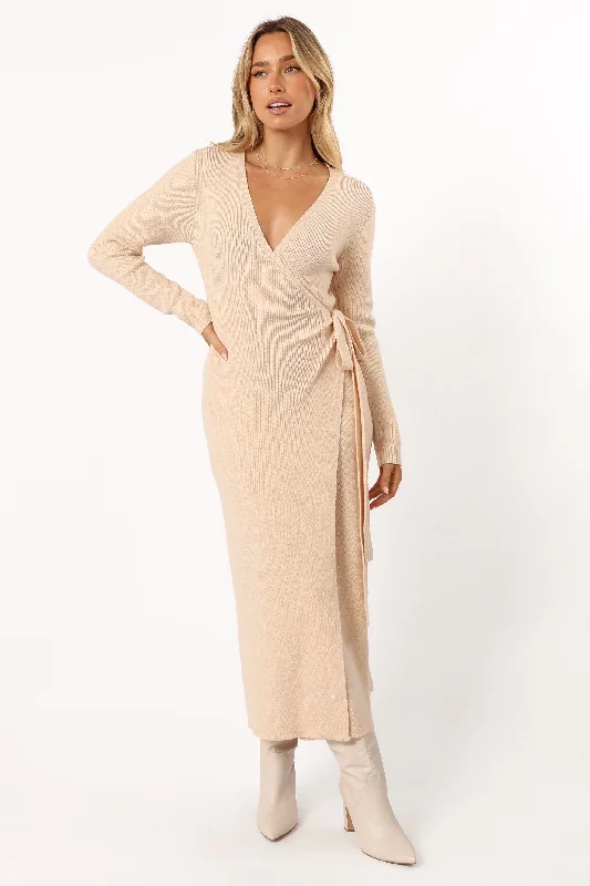 Versatile Wardrobe Essentials Kellan Wrap Midi Dress - Beige