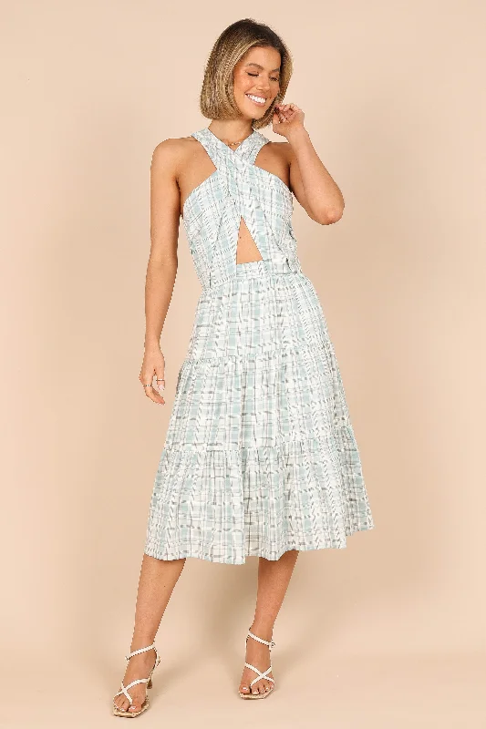 Get The Latest Trends Georgian Halter Neck Midi Dress - Blue Check