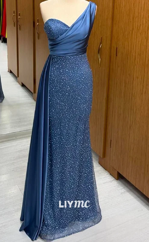 Casual Chic LP2251 - Asymmetrical Sleeveless Beaded Sequins Sheath Pleated Sheath Cocktail Dress Prom Dress